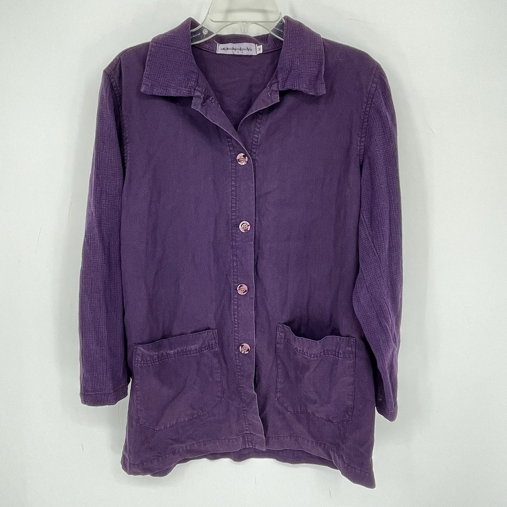 ONLY USA Women's Vintage Purple Tencel Blend Waffle Knit Button Up Jacket Size M